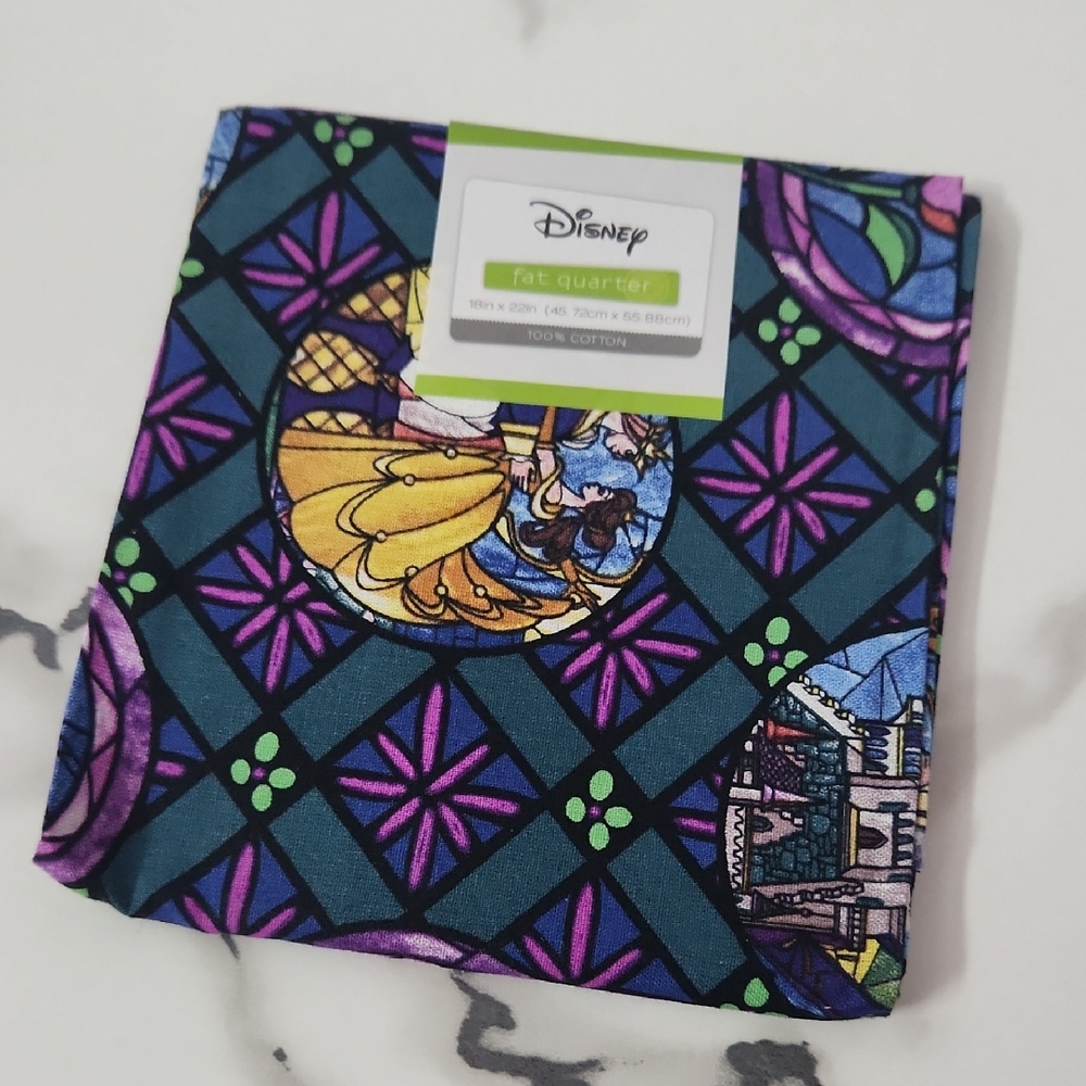 Disney Enchanted Stained Glass Fabric in Blue and Purple